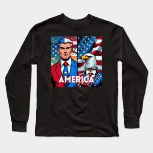 America: 4th of July Patriotic USA Man and Eagle Long Sleeve T-Shirt